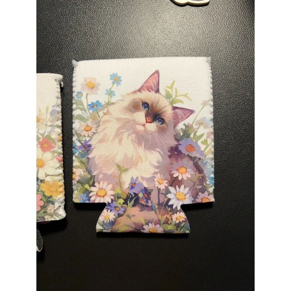 Cat Koozie Can Insulator Set 3pk OS Multicolor Floral‎ Maine Coon Ragdoll Hippie